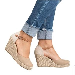Mary Jane Wedge Heeled Pumps Espadrille Size 9